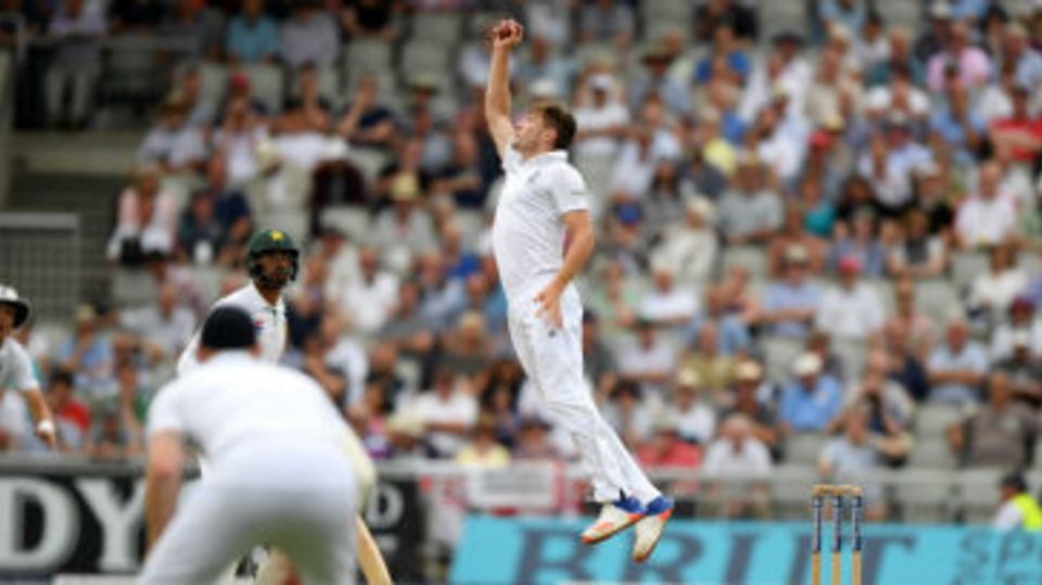 Chris Woakes snaffled Azhar Ali with a one-handed return catch