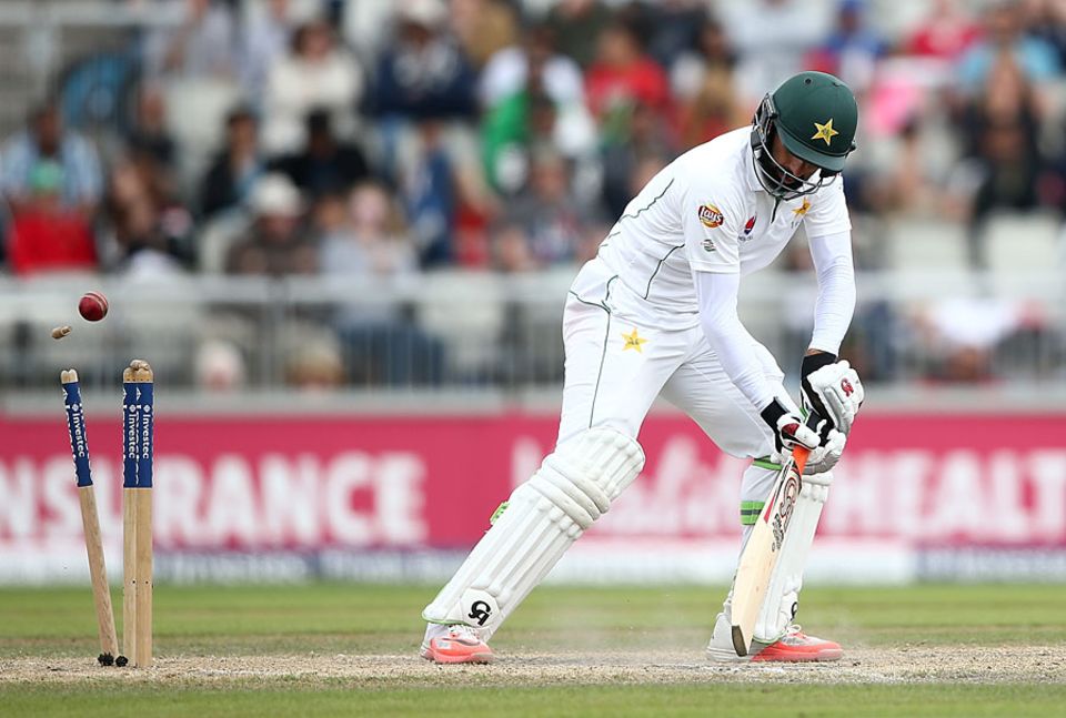 Shortly before tea, Misbah-ul-Haq dragged on a full delivery as Chris Woakes again struck in the first over of a spell
