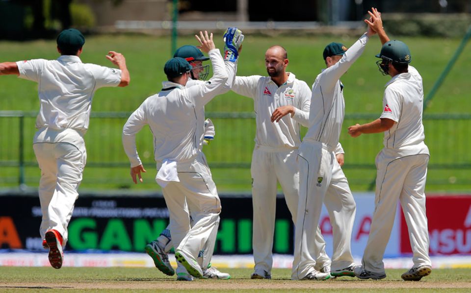 Captain Angelo Mathews lent a supporting hand in a 41-run fourth-wicket stand with Kusal Mendis before popping a catch to short leg off Nathan Lyon