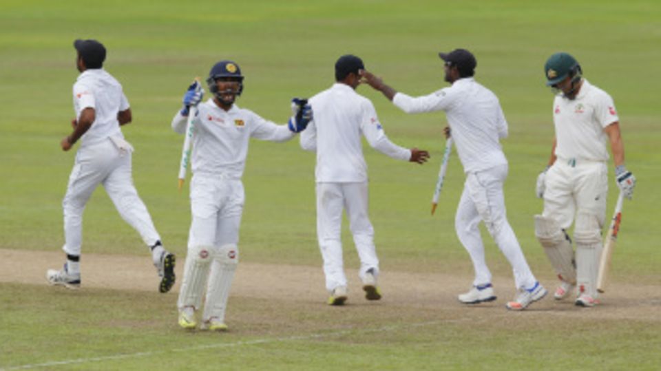 Sri Lanka players are delighted after securing their second ever Test win over Australia