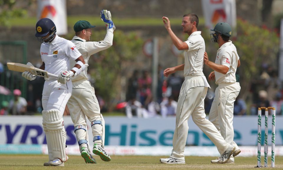 Twenty balls later, Josh Hazlewood had Dinesh Chandimal caught at short midwicket to reduce Sri Lanka to 199 for 5