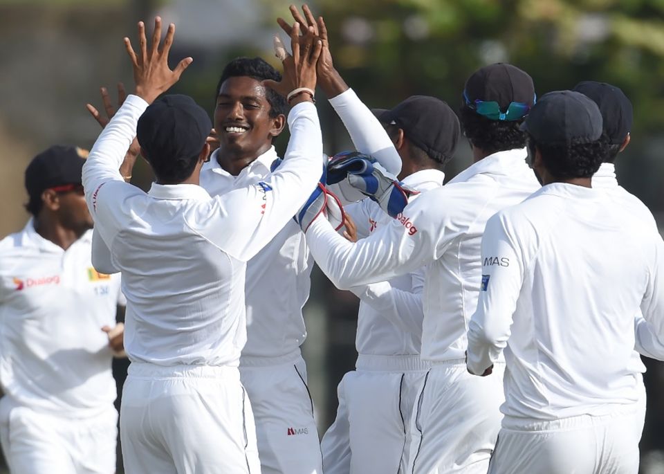 Vishwa Fernando, who replaced Nuwan Pradeep in the XI, struck with his second ball in Test cricket when he had Joe Burns pulling to midwicket