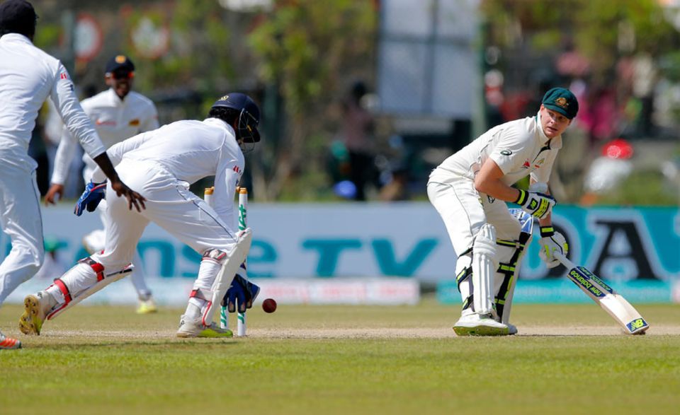 Sri Lanka, who began the second day 227 runs ahead, fluffed an early chance when Dinesh Chandimal missed an opportunity to stump Steven Smith on 5