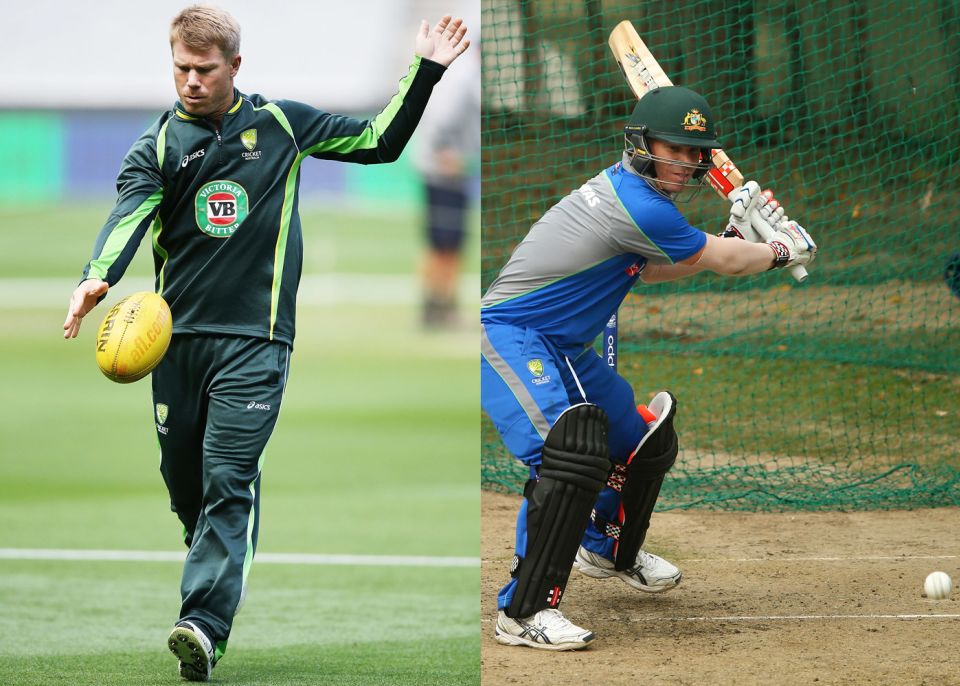 David Warner prefers kicking a football with his dominant right leg but favours his left while batting