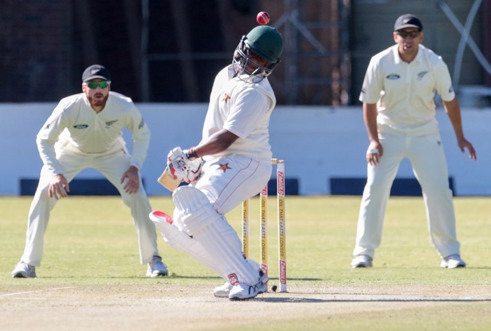Zimbabwe's openers started off a stoic resistance, not scoring a single run for the first five overs against Tim Southee and Trent Boult
