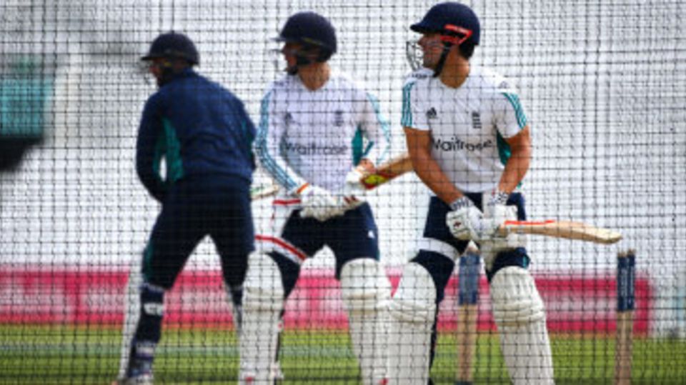 Alastair Cook bats in the nets