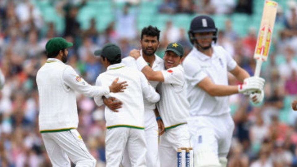 Gary Ballance walks off after being dismissed by Sohail Khan