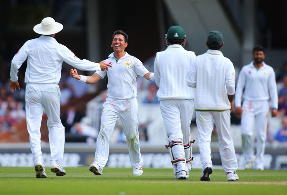 Yasir completed his five-wicket haul when Stuart Broad was caught at slip