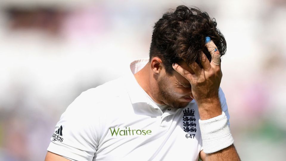 Defending 40 runs, Steven Finn limped off with a hamstring strain