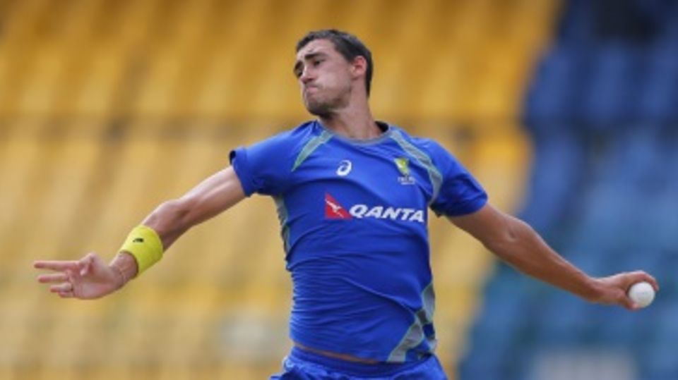 Mitchell Starc in action during a training session