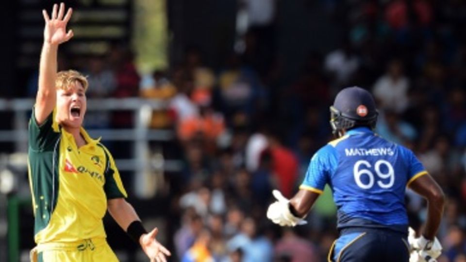 Adam Zampa successfully appeals for the wicket of Kusal Mendis