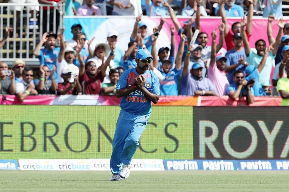 After satellite issues delayed the start of play by 40 minutes, Evin Lewis top-edged a pull to Amit Mishra at short fine leg off Mohammed Shami in the fourth over