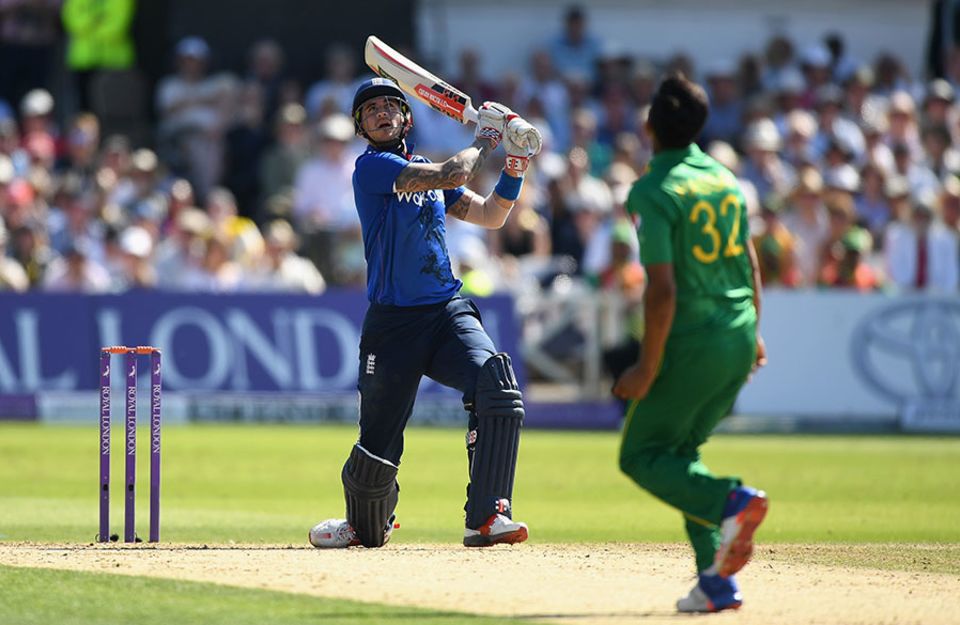 Hales dumped a Hasan free hit into the stands for six