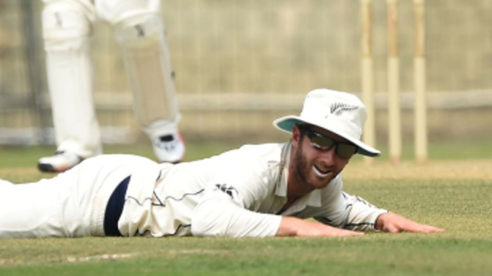 Kane Williamson looks after attempting a futile dive to stop the ball