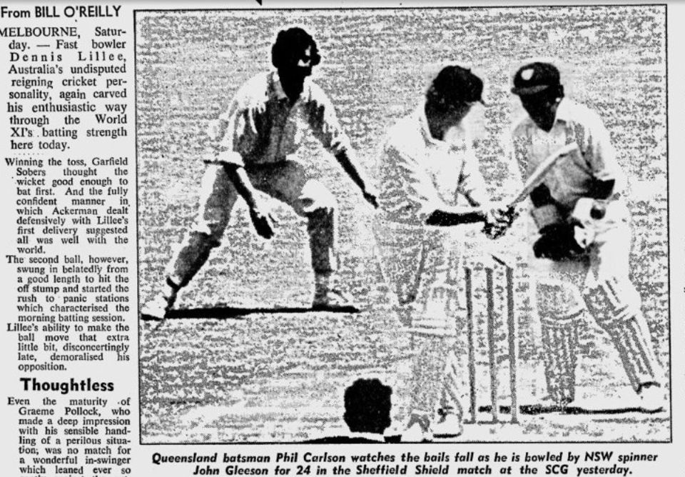Where do you go to, my lovely: Gleeson bamboozles a Queensland batsman during a Shield game in 1971-72