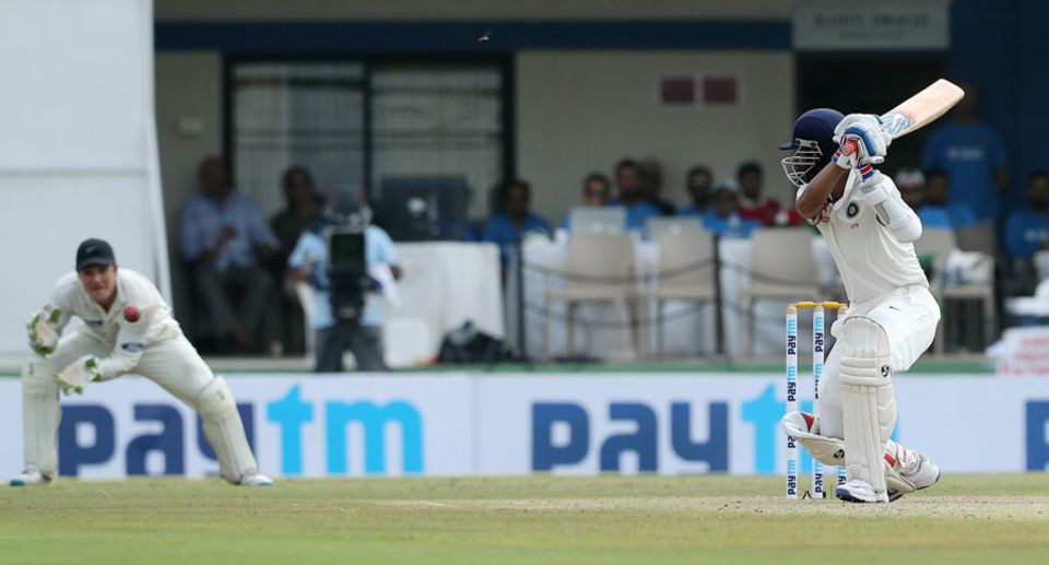 Rahane missed out on a double-century of his own. He was caught behind, chasing a wide delivery from Trent Boult