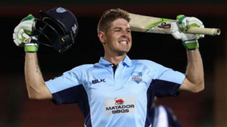 Daniel Hughes celebrates getting to his first List A ton