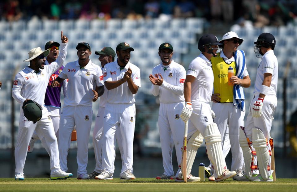 And England were tottering on 21 for 3 when Gary Ballance was lbw after a smart review from Bangladesh