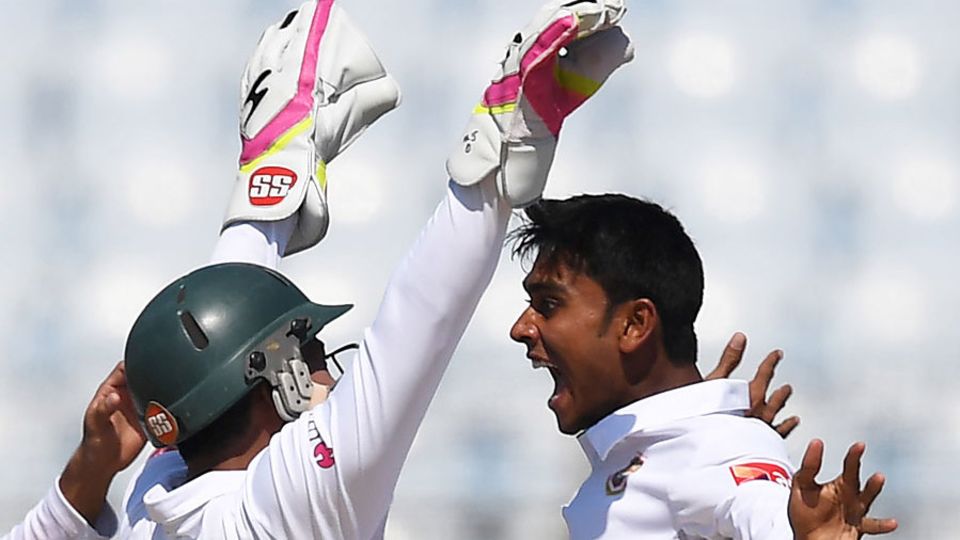 A wicket celebration for Mehedi Hasan