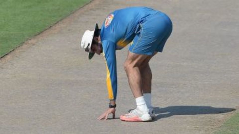 Misbah-ul-Haq takes a look at the Sharjah pitch