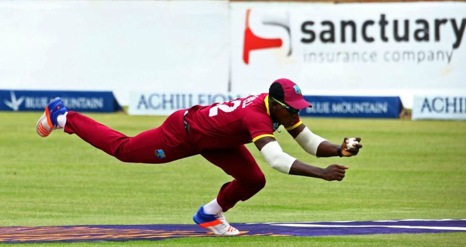 Powell takes a catch during the triangular series in Zimbabwe, his only taste of international cricket so far