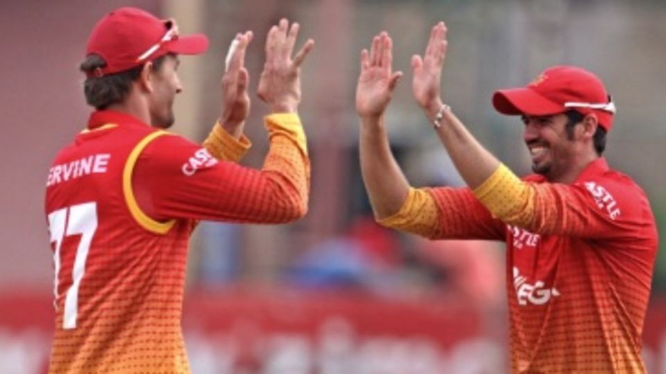Graeme Cremer celebrates the tie with Craig Ervine