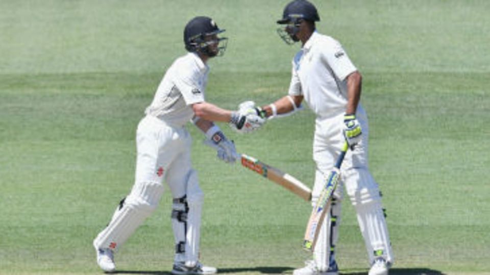 Kane Williamson (L) and Jeet Raval (R) during the course of their second-wicket stand of 85