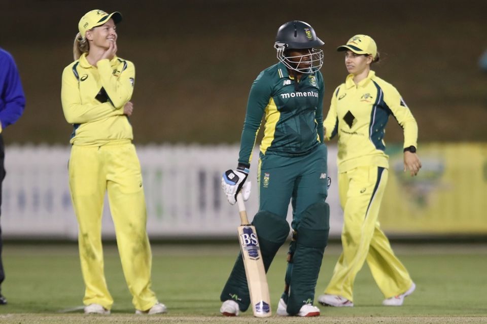 Masabata Klaas' run-out on the last ball led to the tie