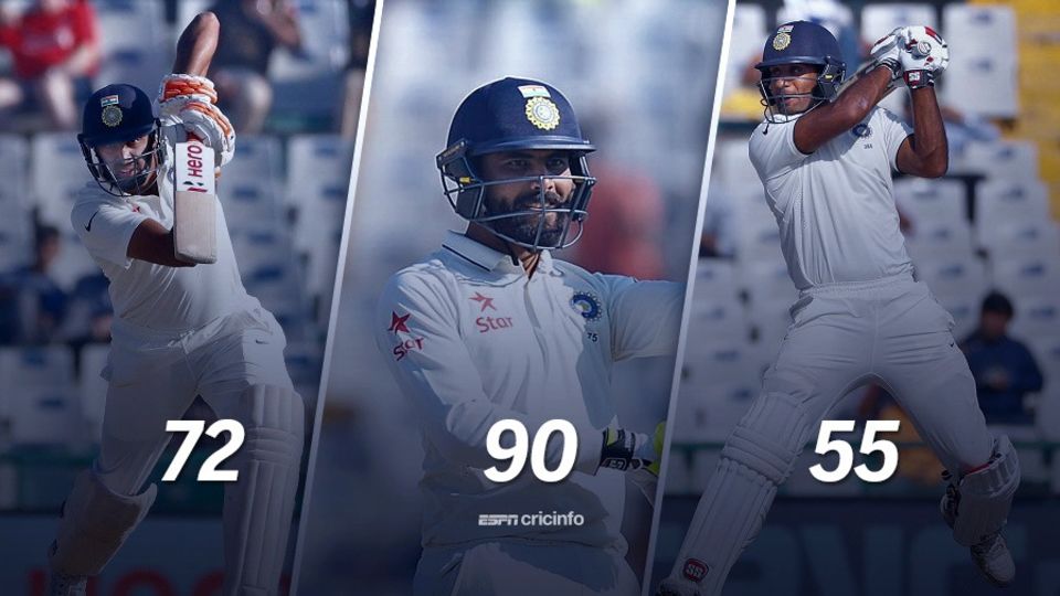 R Ashwin, Ravindra Jadeja and Jayant Yadav each passed 50