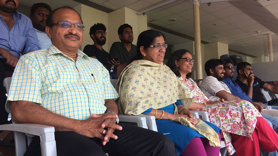 Karun Nair's parents look on during his triple-century at Chennai