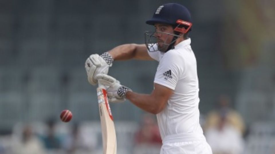 Alastair Cook staves off a delivery by standing tall