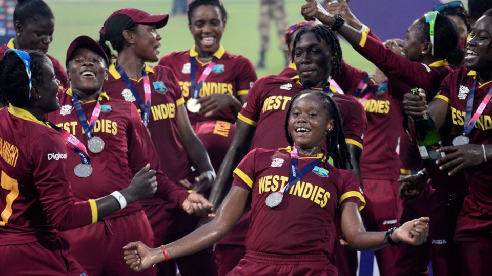 West Indies Women celebrate after beating Australia Women in the final