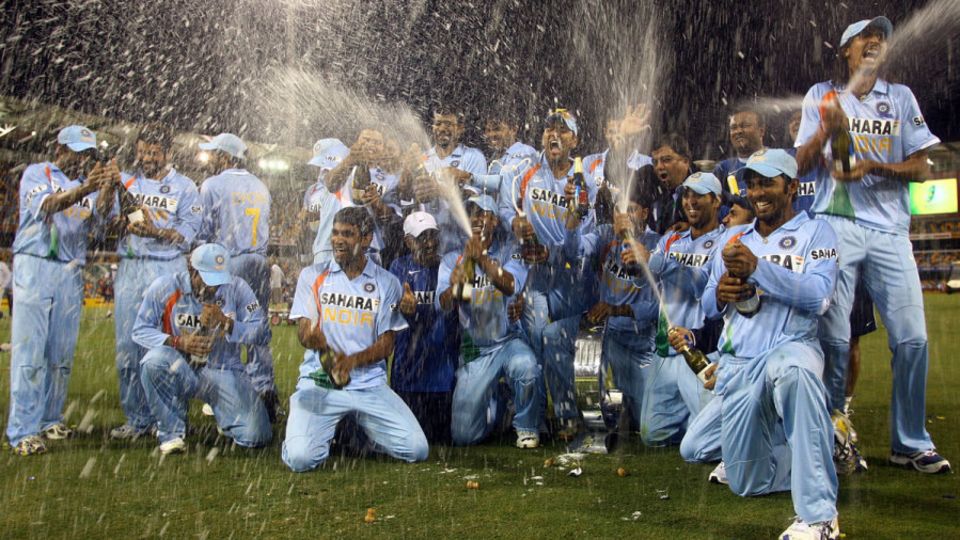 India celebrate their CB series victory in 2008