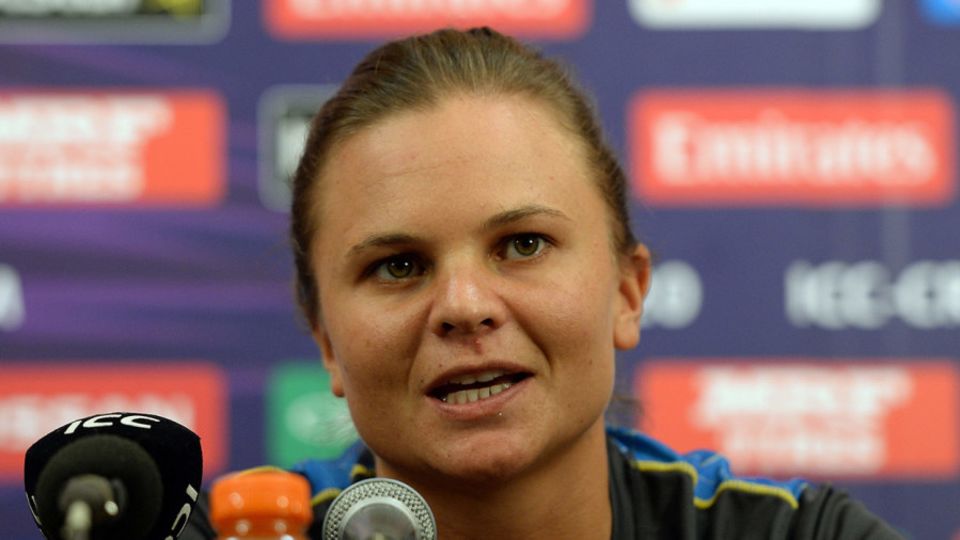 Suzie Bates at a press conference
