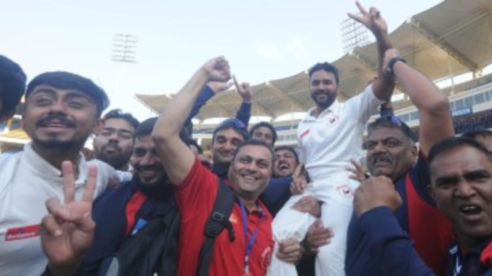 Parthiv Patel is triumphantly hoisted after his match-winning knock