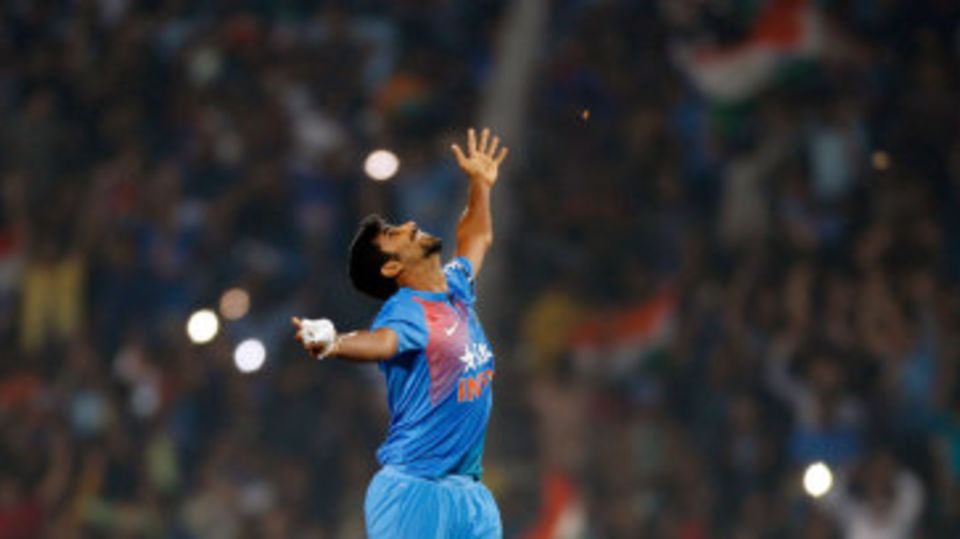 Jasprit Bumrah rejoices during his match-winning final over