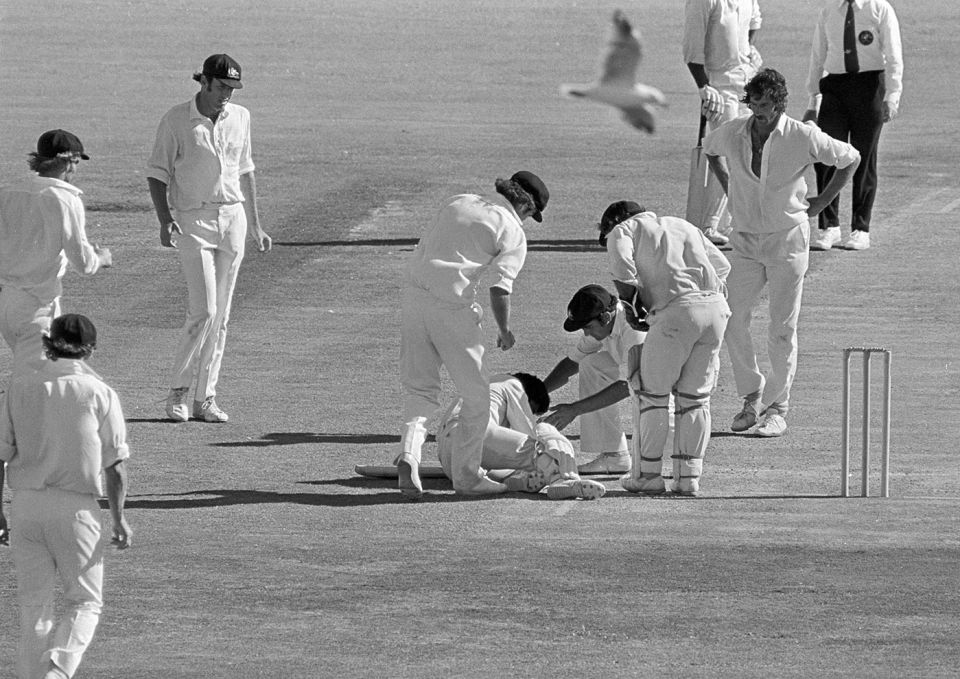 Lillee knocks Kallicharran out in the Perth Test of 1975