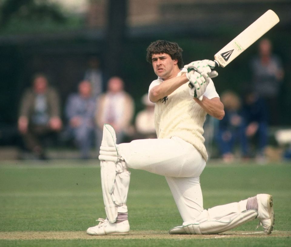 Cowdrey plays the sweep shot in a match for Kent in 1982