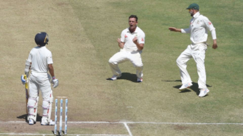 Steve O'Keefe is thrilled after taking a wicket