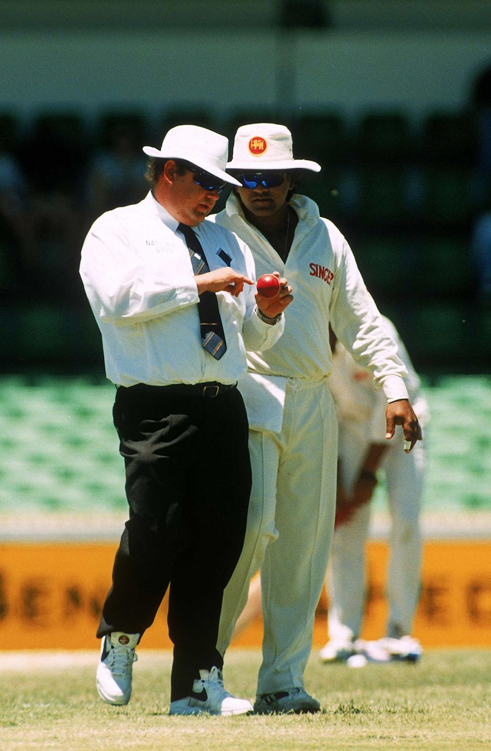 Taking a long, hard look at the ball with Peter Parker in Perth, 1995