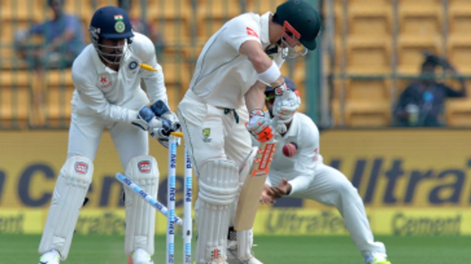 David Warner had his off stump uprooted by R Ashwin