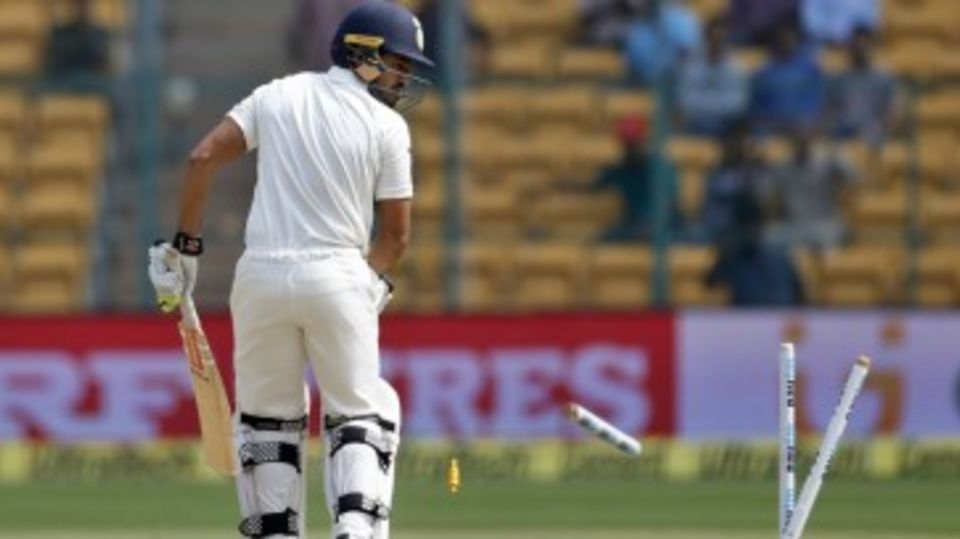 Karun Nair's stumps were broken off the first ball he faced