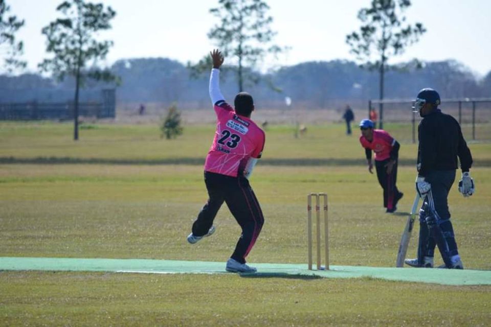 Ishan Rao of the Houston Indian Cricket Club bowls against the Houston Stallions