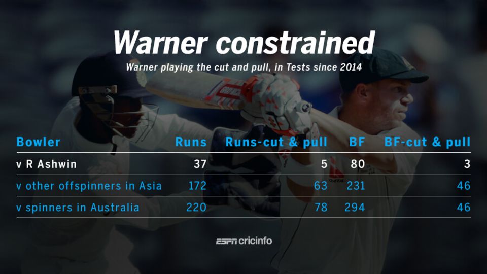 David Warner's use of the cut and pull shots against spinners in Asia and Australia
