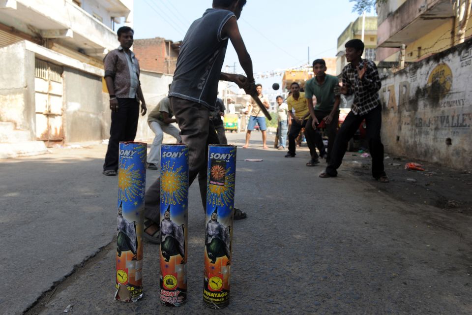 A firecracker of a game on the streets of Nadiad, near Ahmedabad