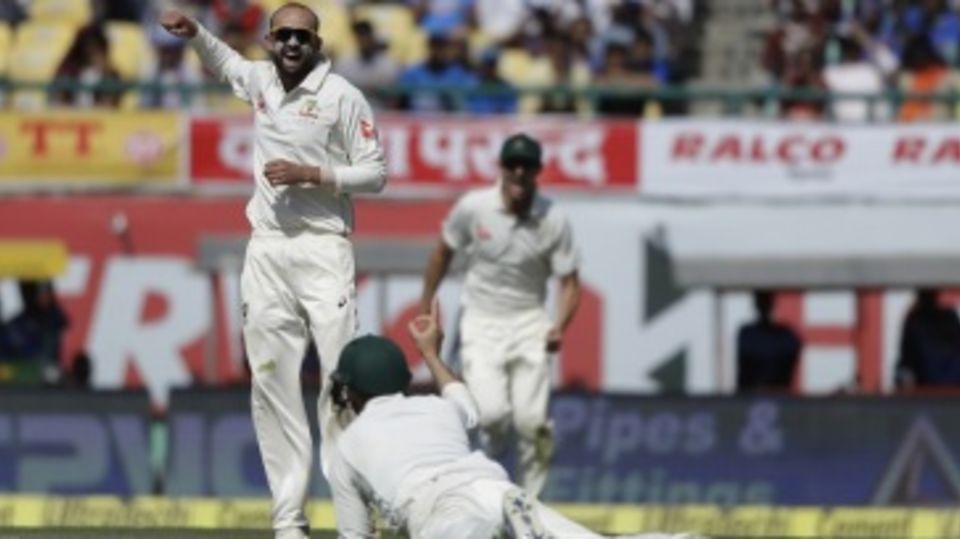 Nathan Lyon had Cheteshwar Pujara caught at short leg