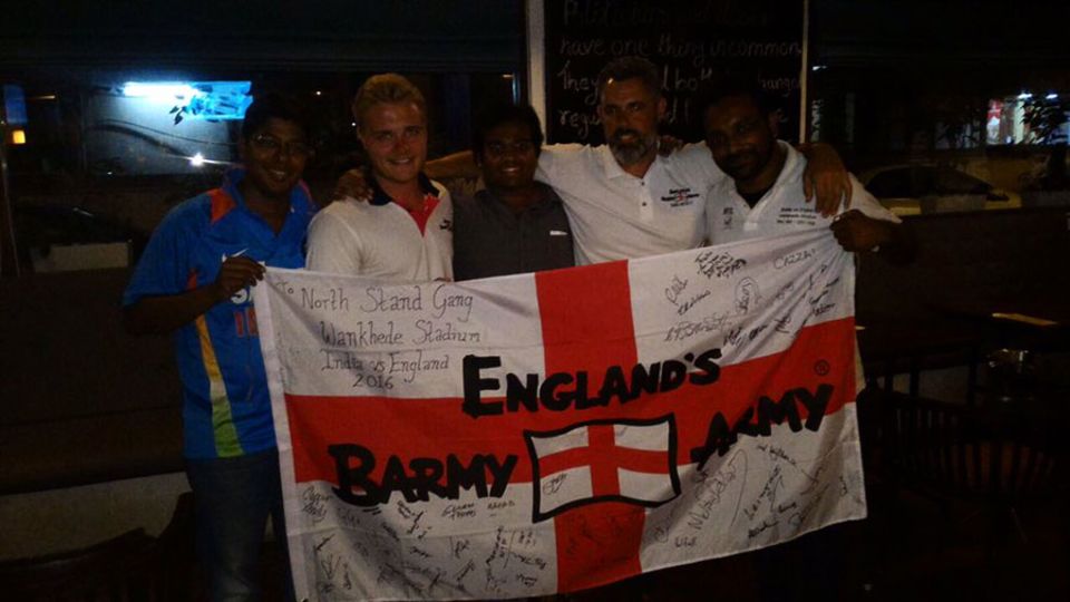 With the Barmy Army: (from left) Vipul Yadav, Chris Millard, Anish D'Souza, Andy Thompson and Ashutosh Shirke