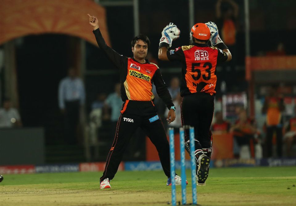 Looking out for No. 1: Rashid picks up a wicket in his first over on IPL debut