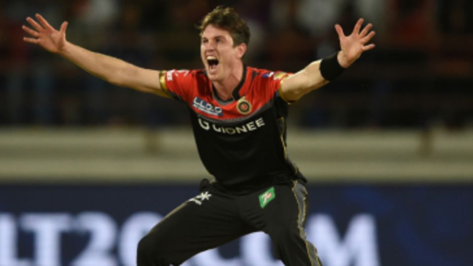 Adam Milne appeals for the wicket of Brendon McCullum