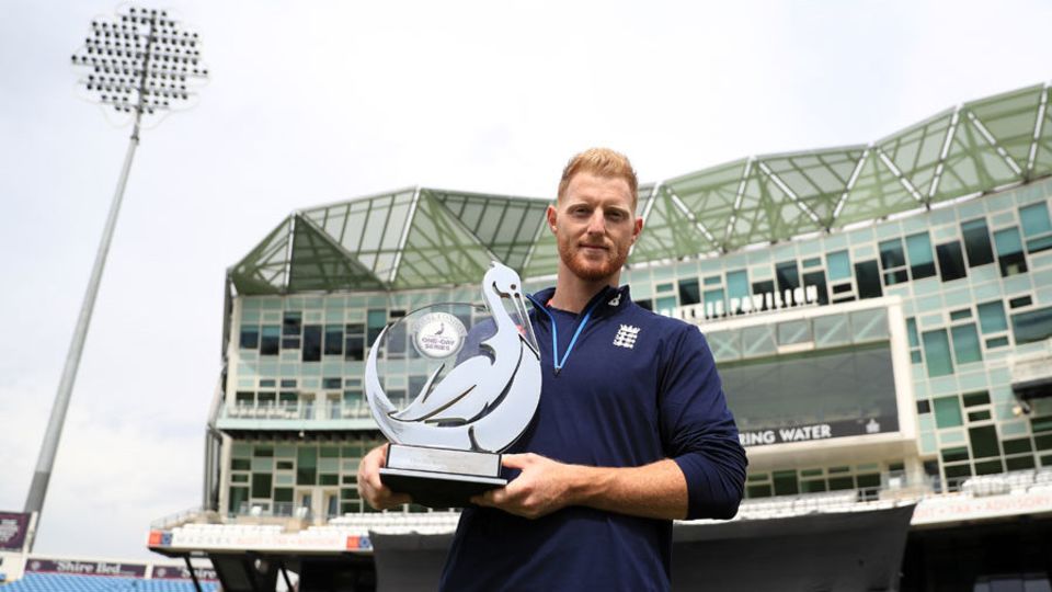 Ben Stokes poses with the trophy ahead of England's ODI series with South Africa